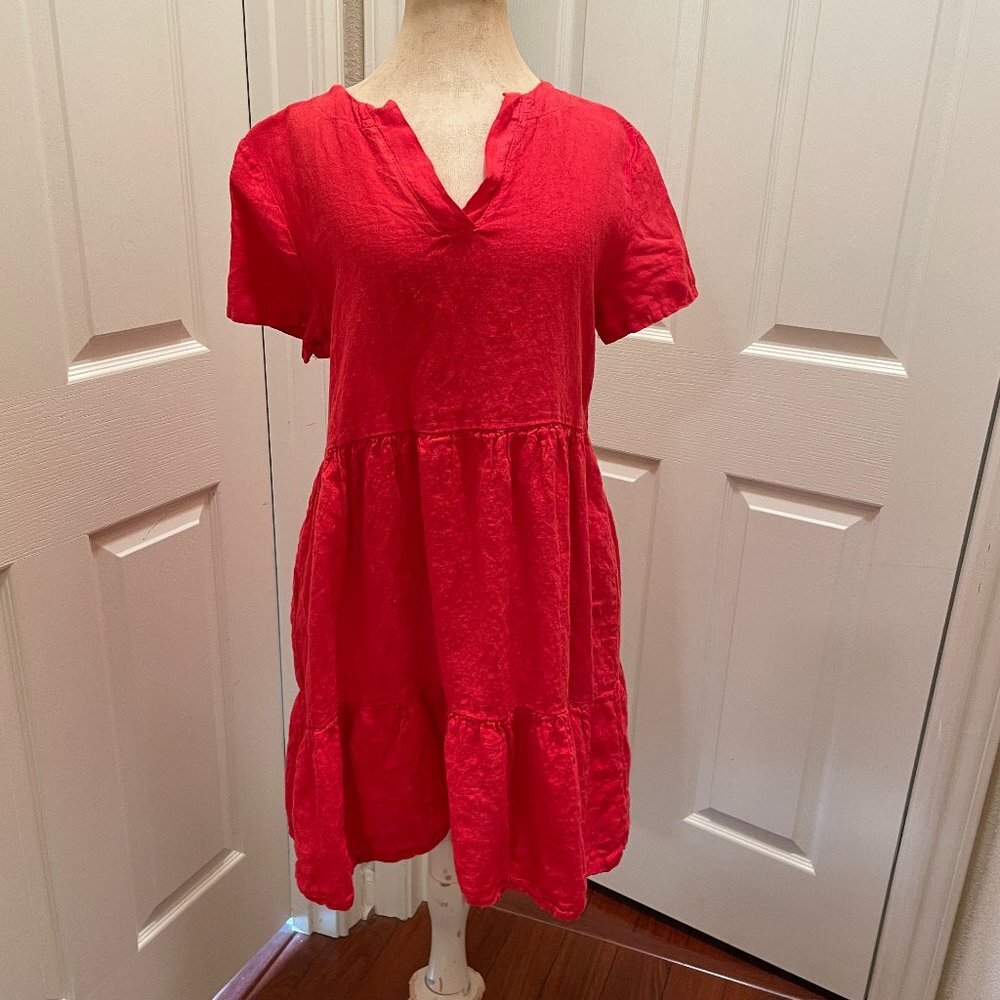 Francesca Bettini Women's 100% Linen Midi Dress Size L Red Cottagecore Boho NEW